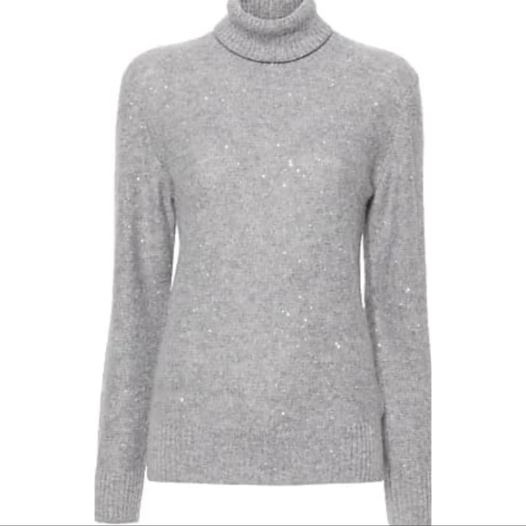 Bartolini Turtleneck Sweater Wool Cashmere Rhinestone Sparkle Holiday Gray L NWT - Picture 12 of 12